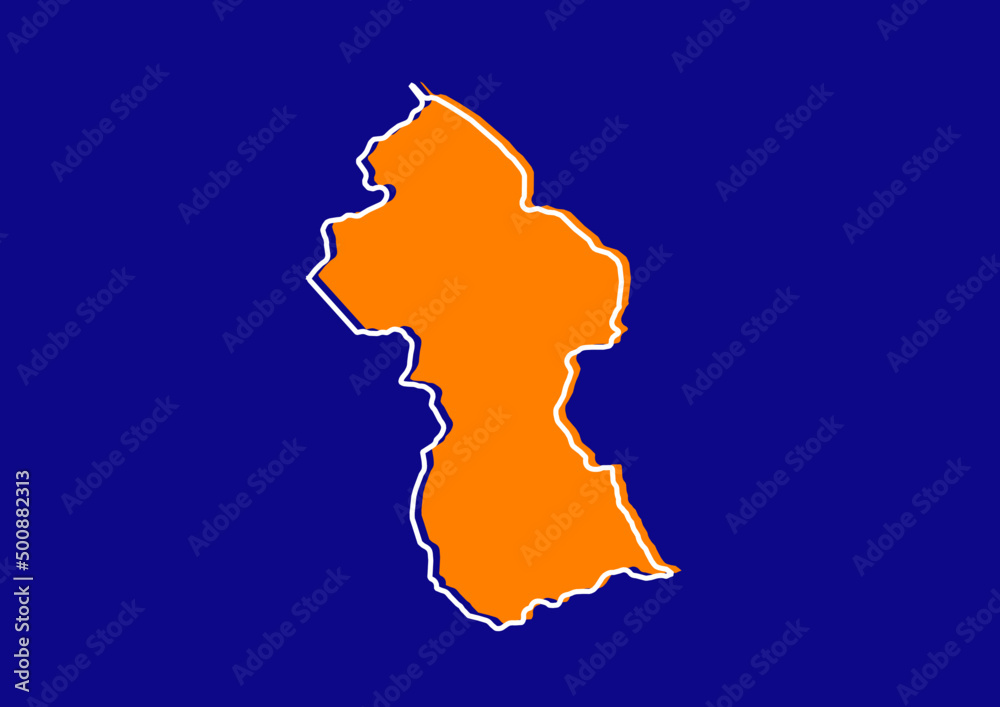 Outline map of Guyana, stylized concept map of Guyana. Orange map on blue background.