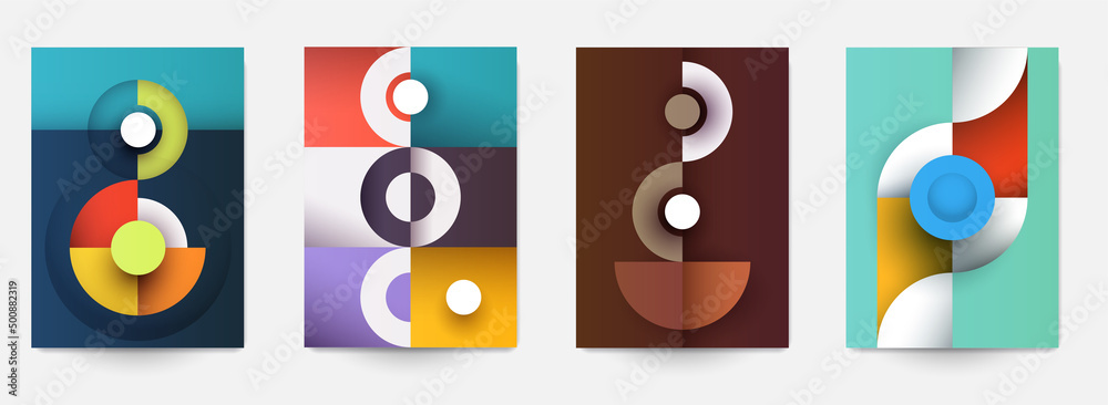 Set of minimal template in geometric bauhaus retro style design for branding with abstract simple shapes element. Modern background for cover, poster, banner, flyer. Fashion vector illustration.