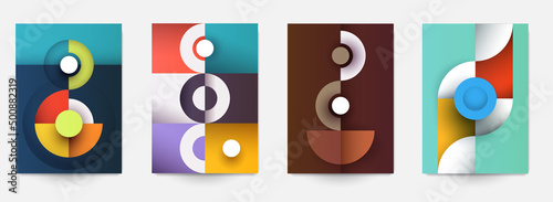 Set of minimal template in geometric bauhaus retro style design for branding with abstract simple shapes element. Modern background for cover, poster, banner, flyer. Fashion vector illustration.