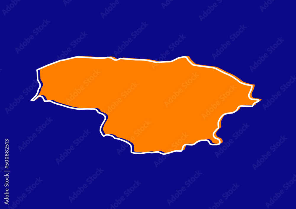 Obraz premium Outline map of Lithuania, stylized concept map of Lithuania. Orange map on blue background.