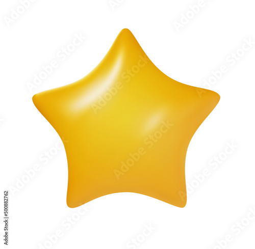 Cartoon yellow glossy star isolated on white background. Realistic sweet design children element. Colorful clay  plastic or soft toy. Beautiful vector illustration.