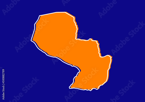 Outline map of Paraguay, stylized concept map of Paraguay. Orange map on blue background.