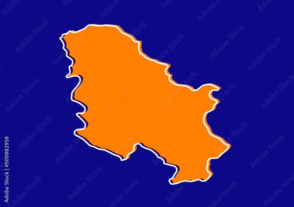 Outline map of Serbia, stylized concept map of Serbia. Orange map on blue background.