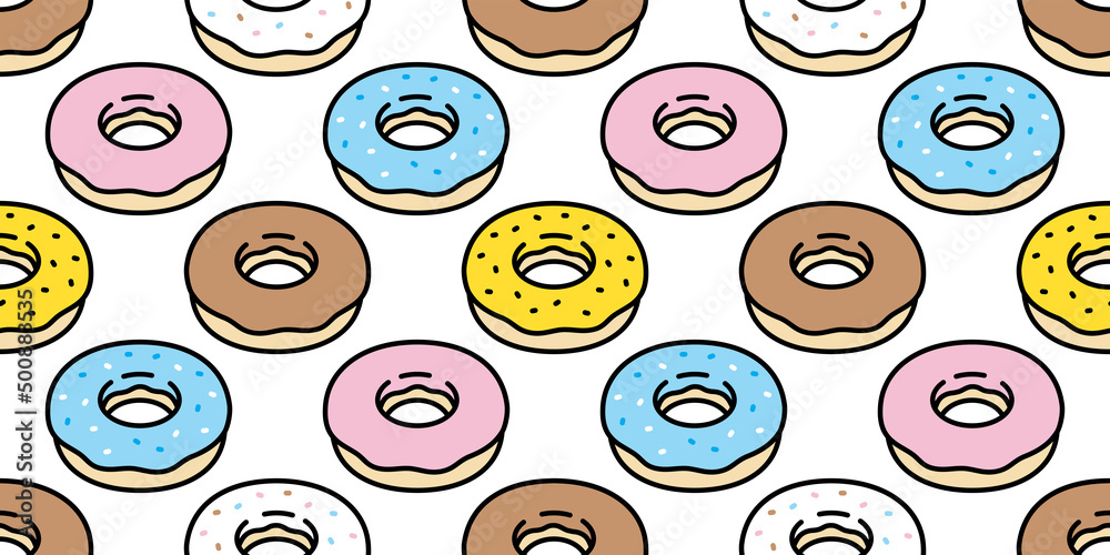 donut seamless pattern vector bake bakery bread food cartoon character ...
