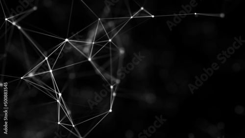 Abstract geometric background with connecting points and lines. Abstract black digital background. Network concept structure. Big data complex with compounds. 3D rendering.