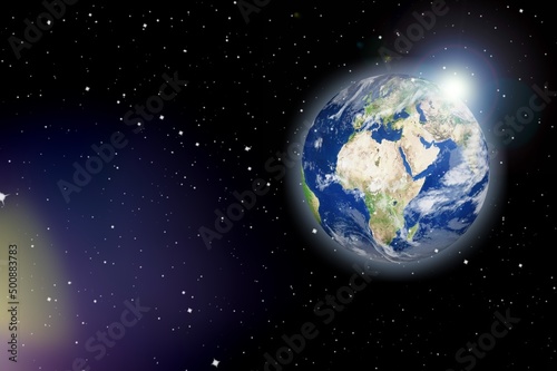 Concept Earth Hour 2022 event. Planet Earth in outer space. Elements by NASA