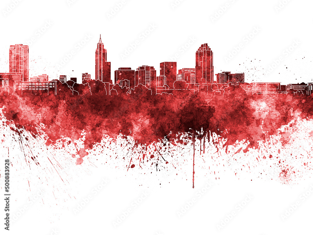 Raleigh skyline in watercolor background