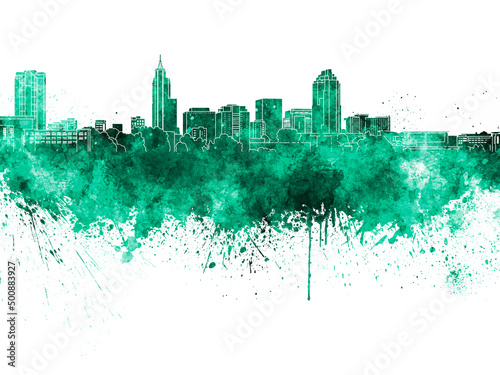 Raleigh skyline in watercolor background