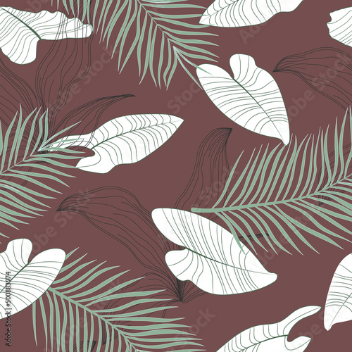 Colorful seamless pattern of abstract leaves.