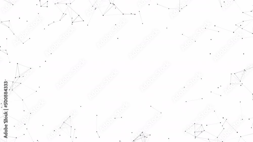 Network animation connected dots on white background with copy space. Seamless loop 4K 
