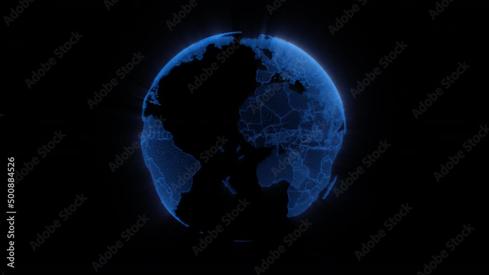 Digital world globe - 3D rendering of a technology connected data network. Seamless loop