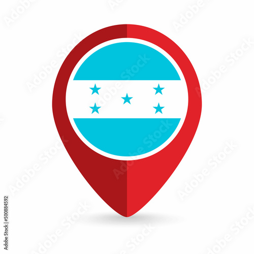 Map pointer with contry Honduras. Honduras flag. Vector illustration.
