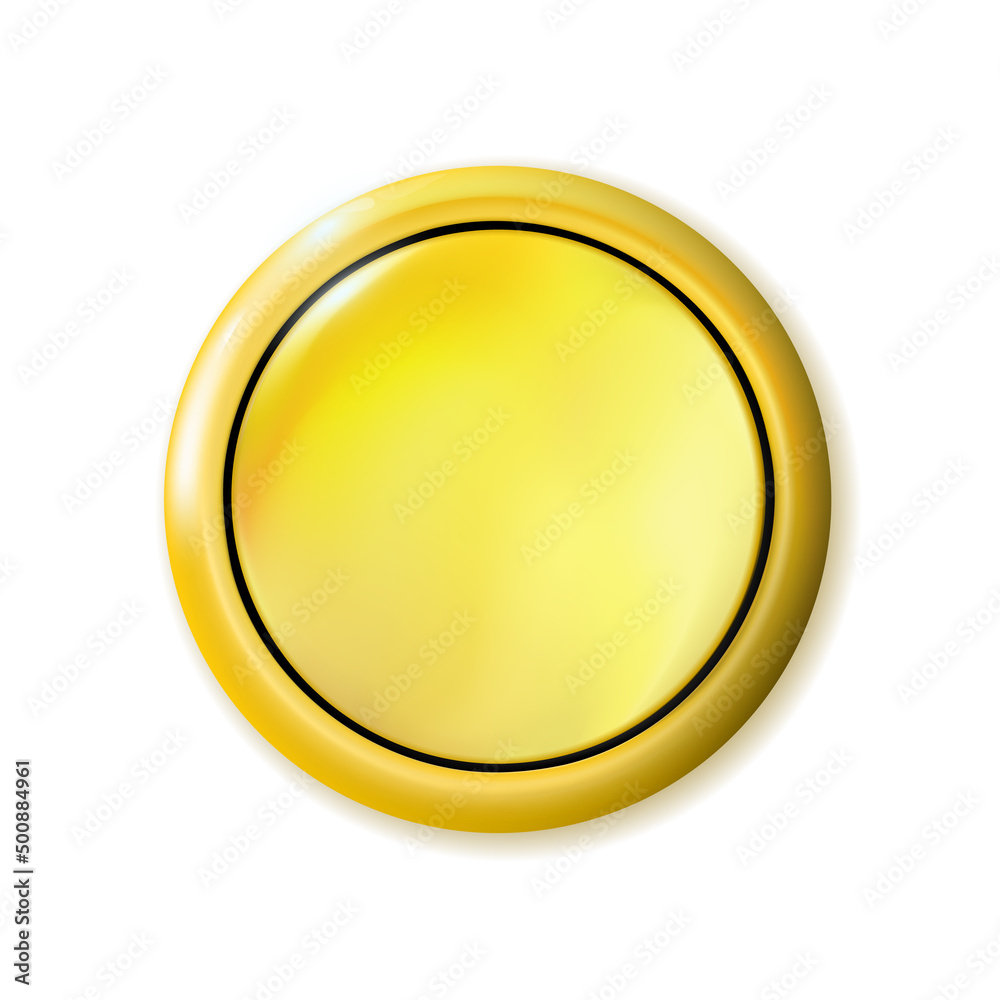 Realistic matte gold button. Metal circle Ui component. Vector illustration for your design.