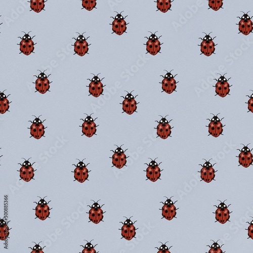 Seamless pattern with bugs on blue background. Insects illustration for fabric, wallpapers, textile, kids design, paper, nursing. photo