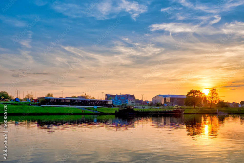 Sunset over the river Vistula