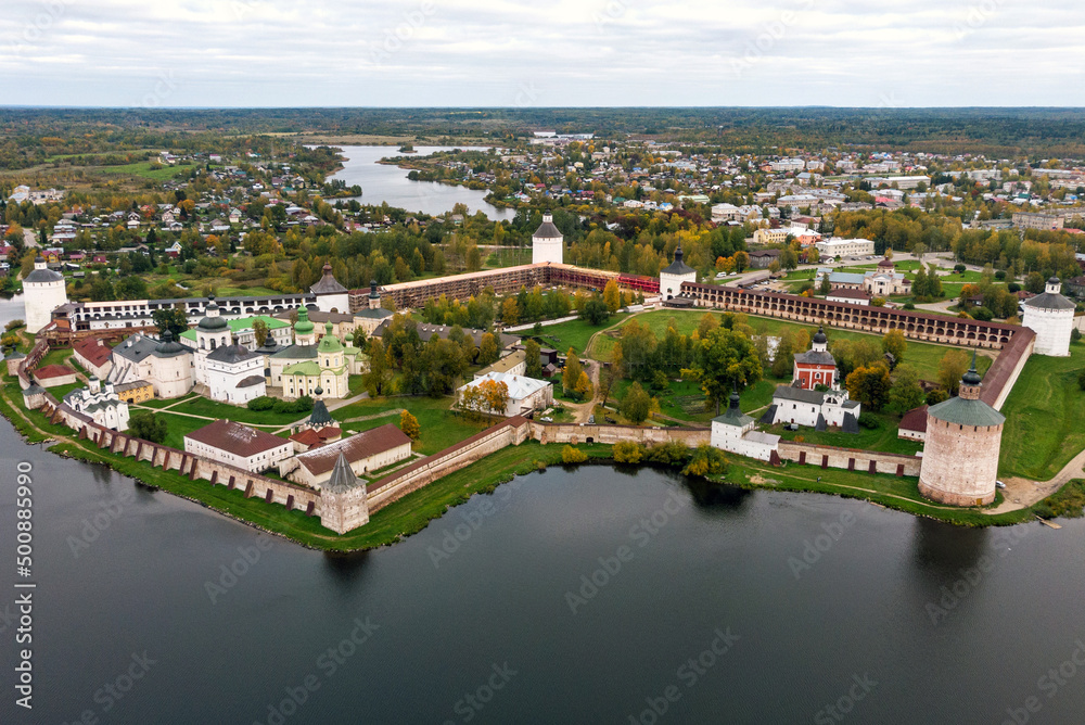 Aerial view of Kirillo-Belozersky Monastery in Kirillov, Vologda Oblast, Russia.