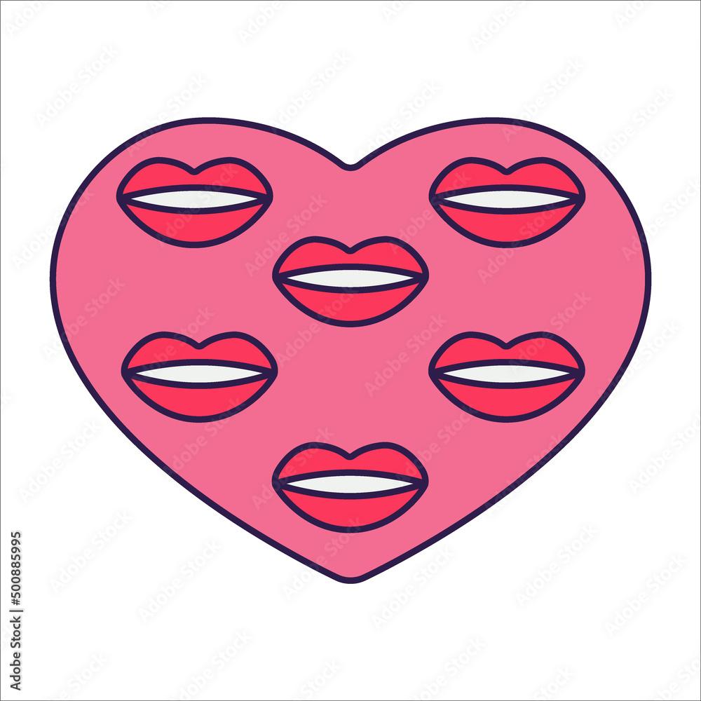 Retro Valentine Day icon heart. Love symbols in the fashionable pop line art style. The figure of a heart in soft pink, red and coral color. Vector illustration isolated on white. Retro Valentine Day icon heart. Love symbols in the fashionable pop line art style. The figure of a heart in soft pink, red and coral color. Vector illustration isolated on white.