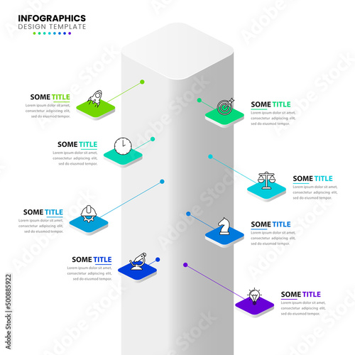 Infographic template with icons and 8 options or steps. Tower