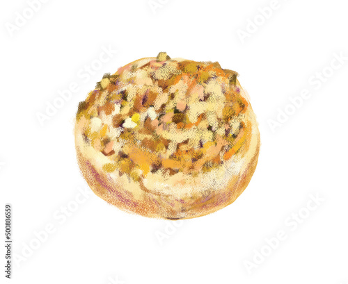 Isolated brown cheese round bread in digital painting illustration art design