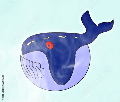 blue whale cartoon cute blue background illustration