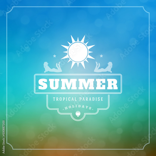 Summer holidays typography label design on grunge textured paper background. Vector illustration good for posters or flyers.