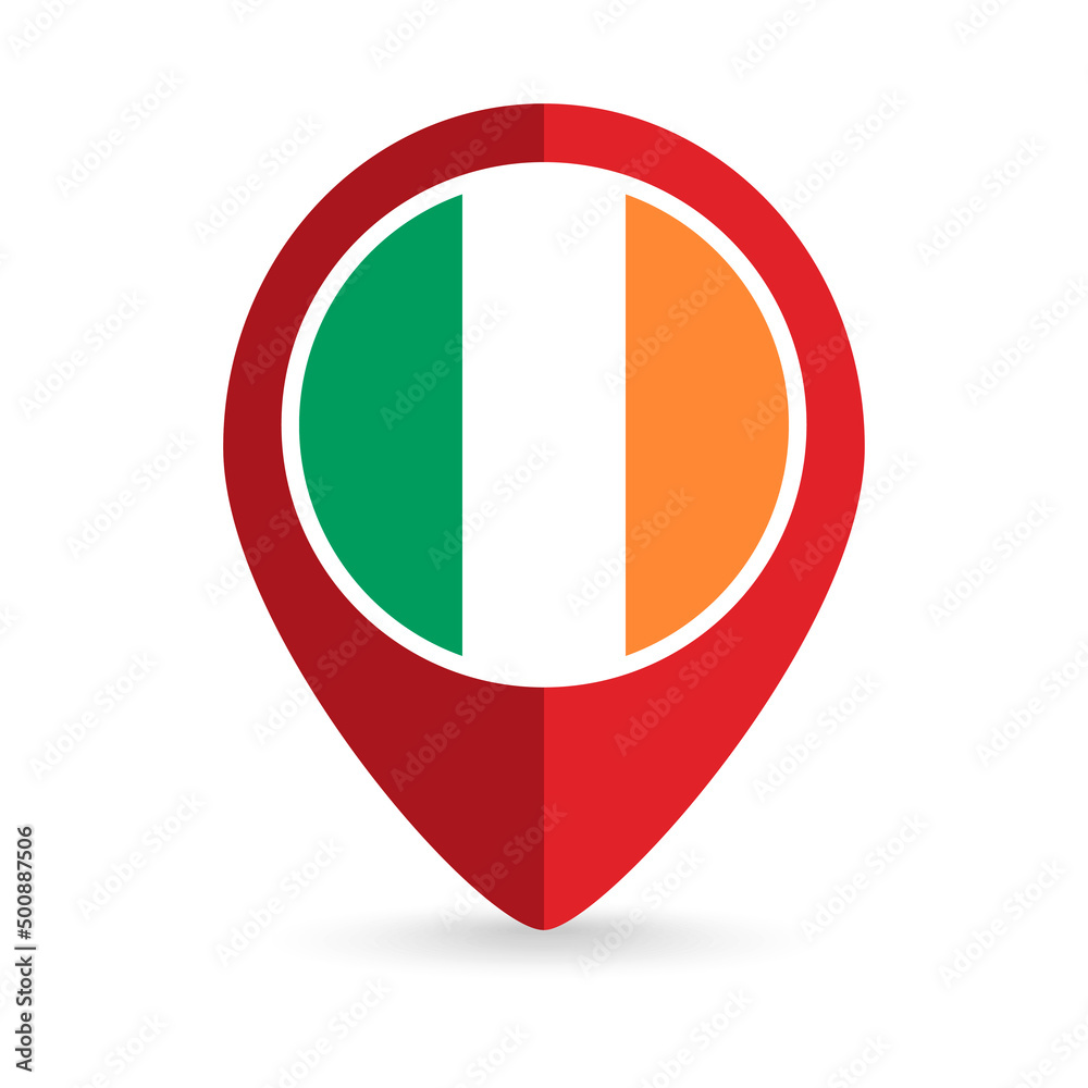 Map pointer with contry Ireland. Ireland flag. Vector illustration.