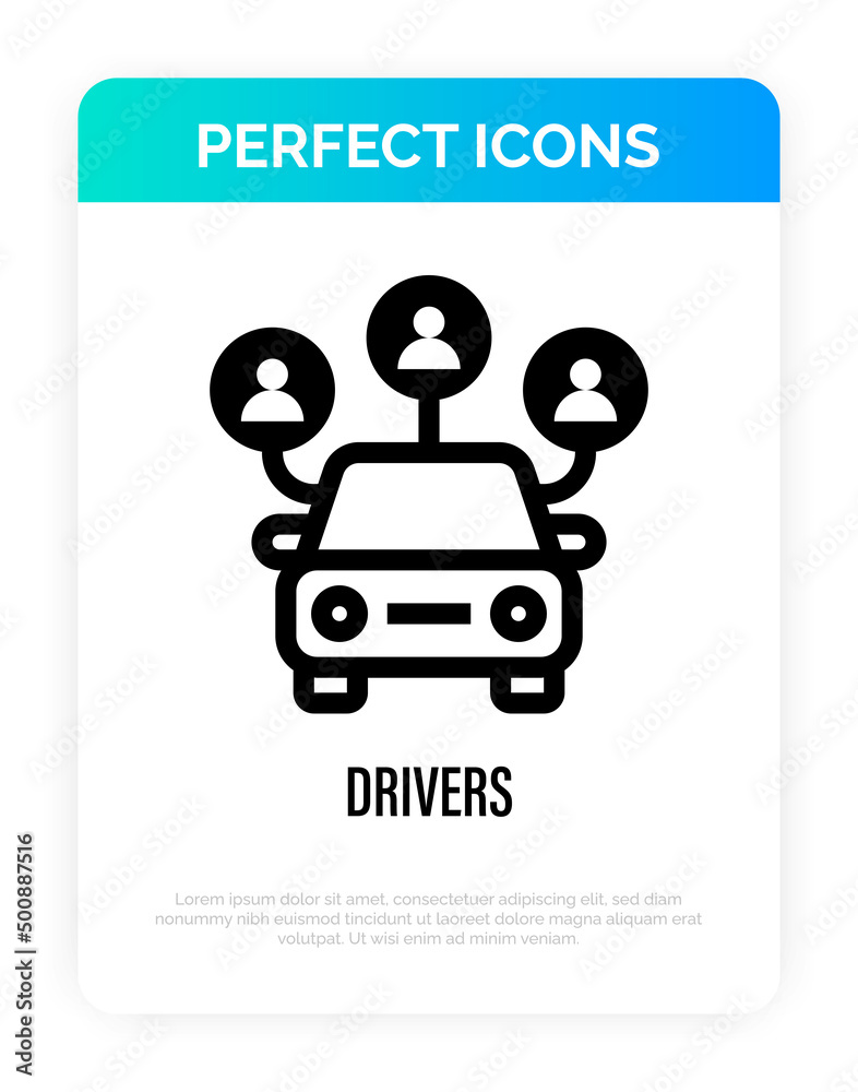 Car sharing thin line icon. Drivers around the car. Vector illustration. Car sharing thin line icon. Drivers around the car. Vector illustration.