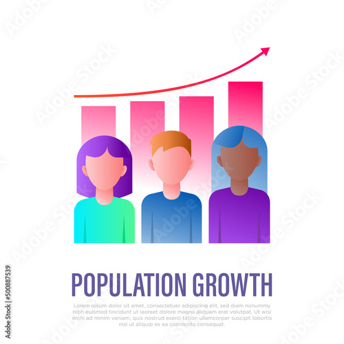 Overpopulation, graph of population growth gradient flat icon. Increasing poverty, problem overconsumption. Vector illustration.