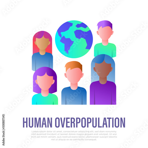 Human overpopulation gradient flat icon. People around the planet. Overcrowding. Ecological problem. Vector illustration. photo