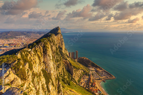 Rock of Gibraltar at sunset seen from above
