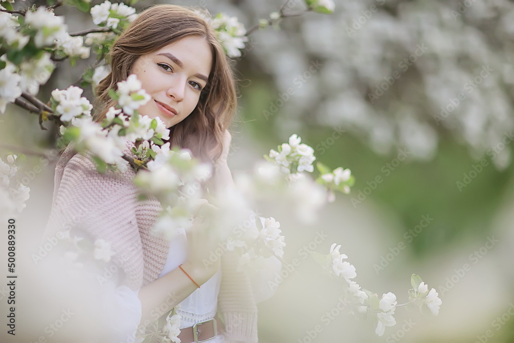 flowers garden girl trees mood happiness, asia tourism, bloom traditional seasonal background april flowers garden girl trees mood happiness, asia tourism, bloom traditional seasonal background april