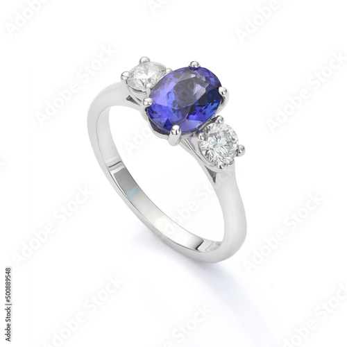 Oval Blue Sapphire and Diamond Engagement Ring