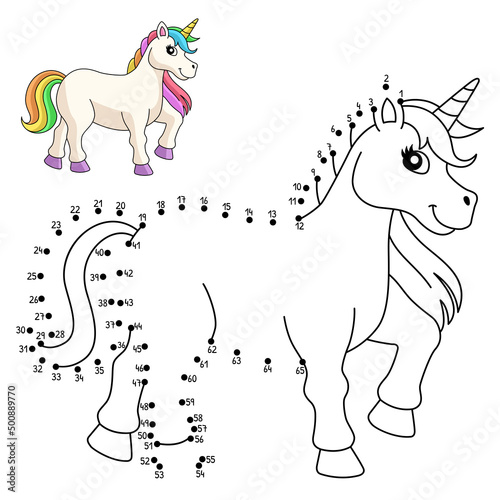 Dot to Dot Unicorn Walking Isolated Coloring page