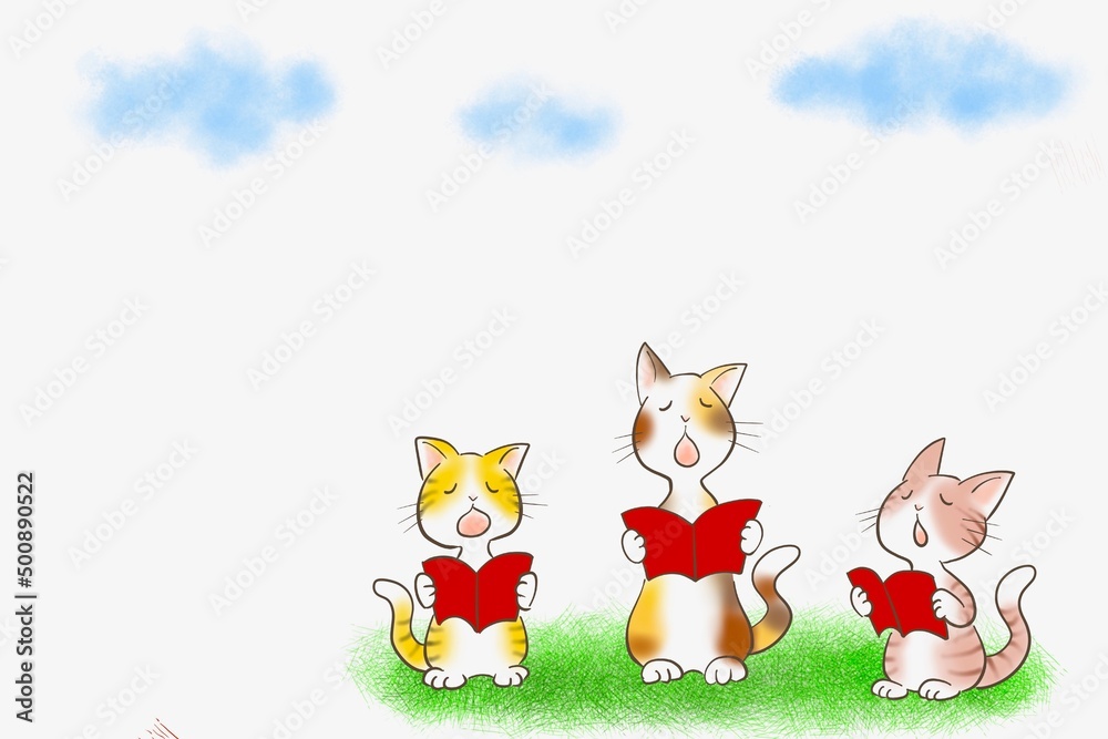 猫たちが楽しそうに歌をうたっているイラスト 猫たちが楽しそうに歌をうたっているイラスト