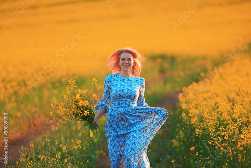 outside summer field female, freedom sunny country style girl