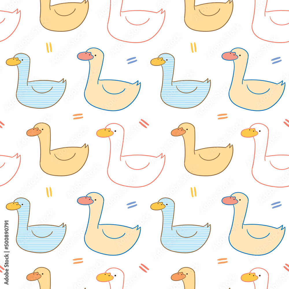 Obraz premium Seamless Pattern with Hand Drawn Duck Design on White Background