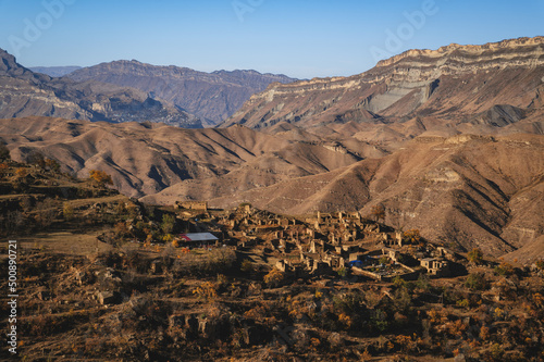 Abandoned aul Kurib in the mountains of Dagestan.