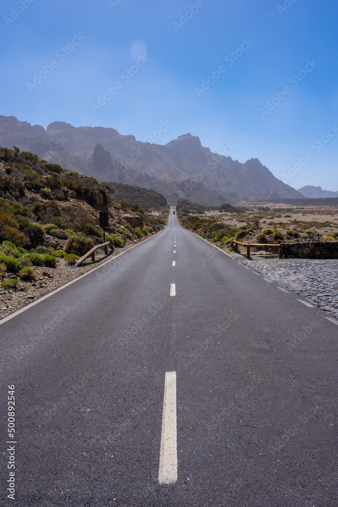 Beautiful road next to the Llano de Ucanca viewpoint in the Teide Natural Park in Tenerife, Canary Islands