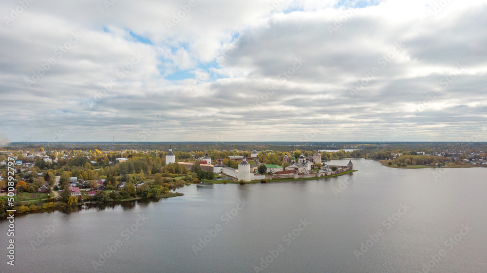 Aerial view of Kirillo-Belozersky Monastery in Kirillov, Vologda Oblast, Russia.