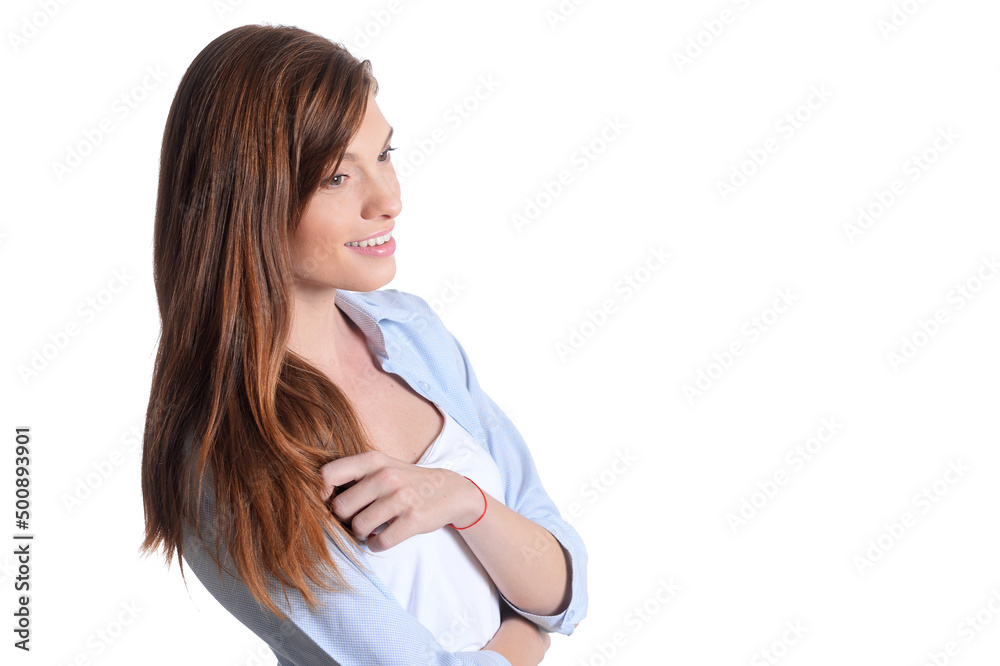 Portrait of beautiful smiling young woman posing isolated Portrait of beautiful smiling young woman posing isolated