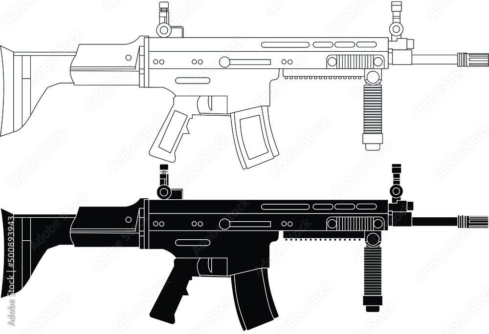 fn scar assault rifle black and white. Stock Vector | Adobe Stock