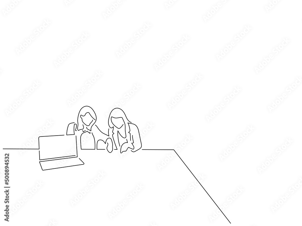 Teamwork in line art drawing style. Composition of a group of people using technology. Black linear sketch isolated on white background. Vector illustration design. Teamwork in line art drawing style. Composition of a group of people using technology. Black linear sketch isolated on white background. Vector illustration design.
