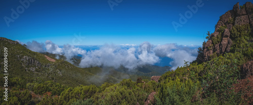 Panoramic View from Pico Ruivo peak towards the refuge and Achada do Teixeira area on Madeira island of Portugal. October 2021 © Сергій Вовк