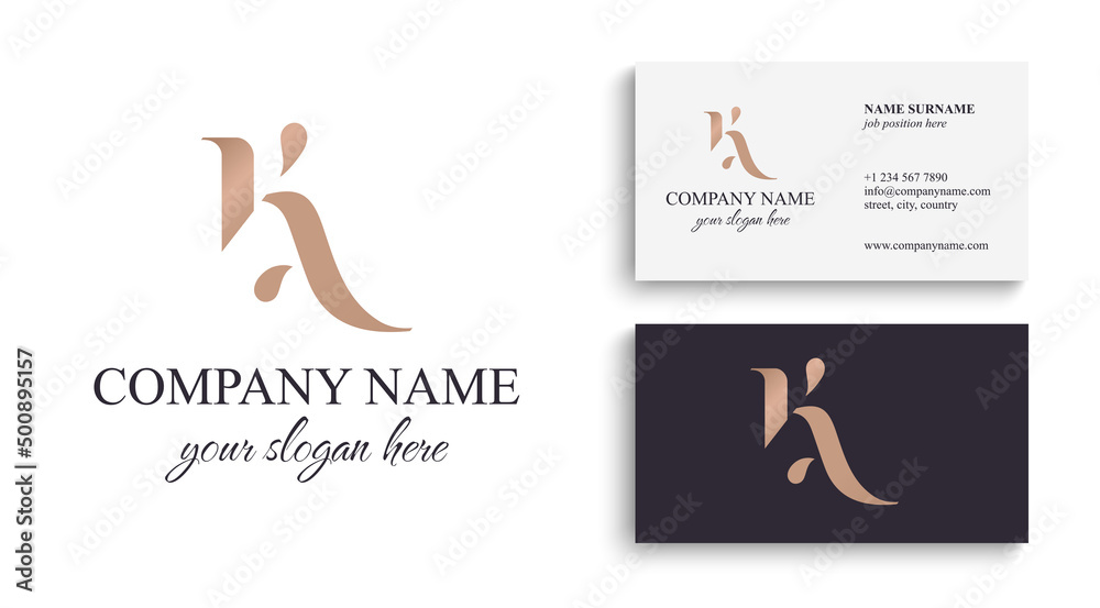 AK, K letter monogram. Elegant luxury KA logo. Calligraphic style. Vector design. Luxurious linear creative monogram.