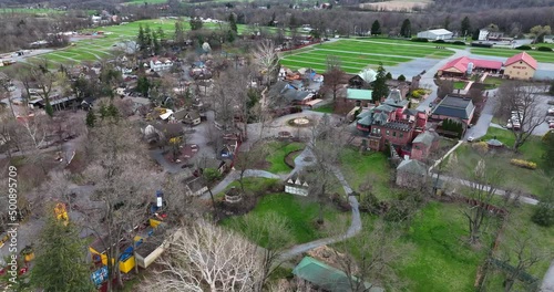 Pennsylvania Renaissance Faire and Mt Hope Winter. Aerial orbit in winter. Mansion and grounds. photo