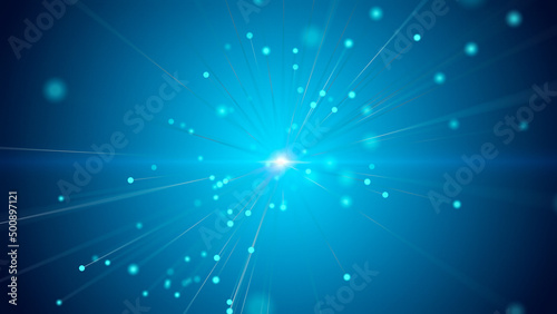 Shining blue background. Abstract illustration of flying dots and lines. The concept of big data. Network connection. 3d rendering.