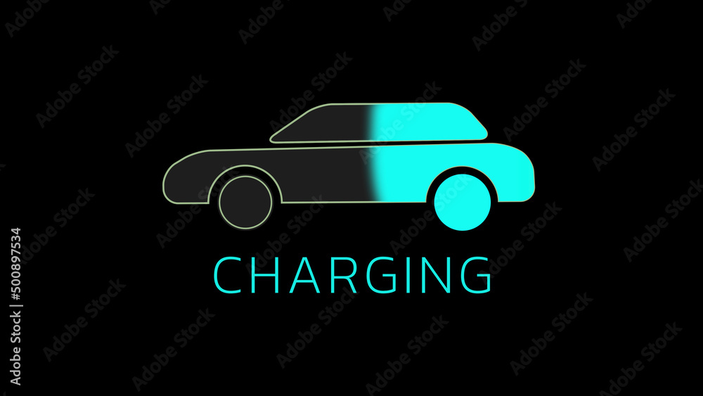 Electric Car Icon Half Charging on Black background