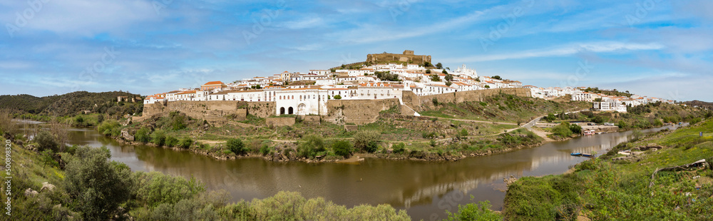 Panoramic View of Mertola Town and the Guadiana River in Alentejo, Portugal
