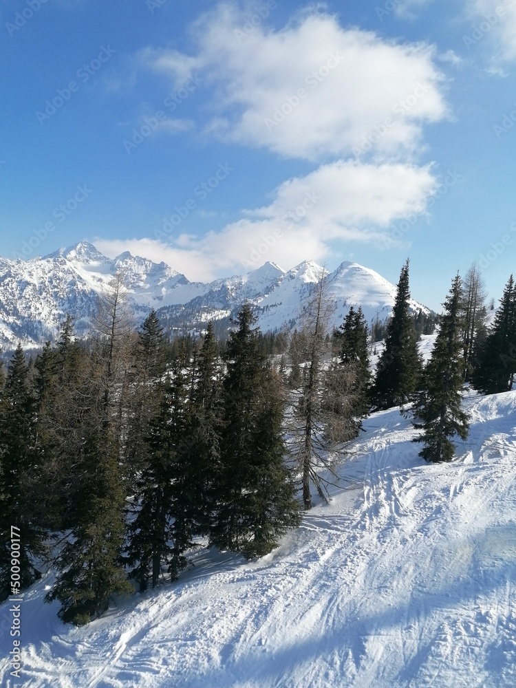 Skiing in the snowy slopes of Schladming in the Austrian Alps Skiing in the snowy slopes of Schladming in the Austrian Alps