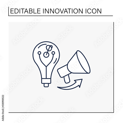 Marketing line icon.Implementation of new marketing method. Changes in product design or packaging, product placement,pricing.Innovation concept. Isolated vector illustration. Editable stroke
